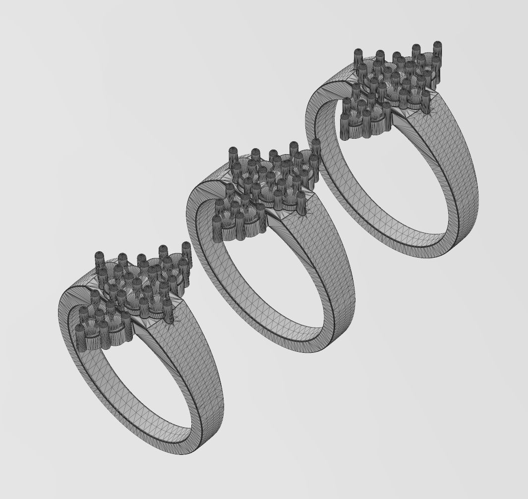 Diamond cluster crowns ring US sizes 6 7 8 3D print model_13