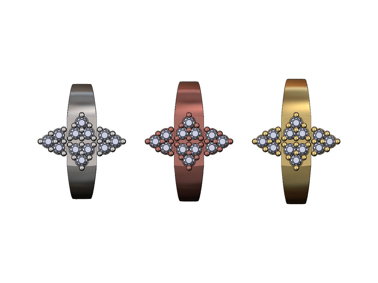 Diamond cluster crowns ring US sizes 6 7 8 3D print model_1