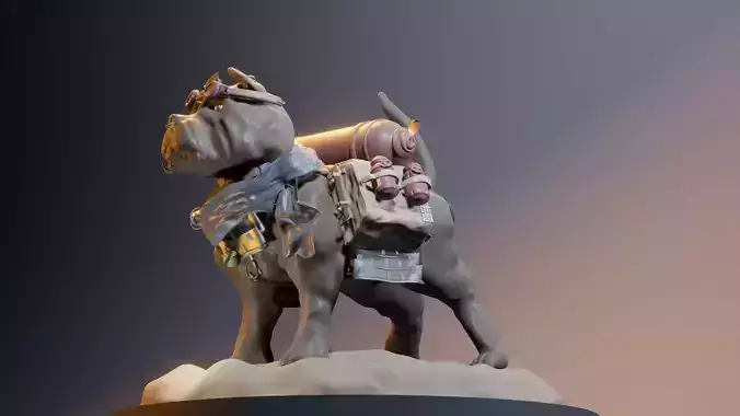 Bulldog 3D model statue of dog with backpack