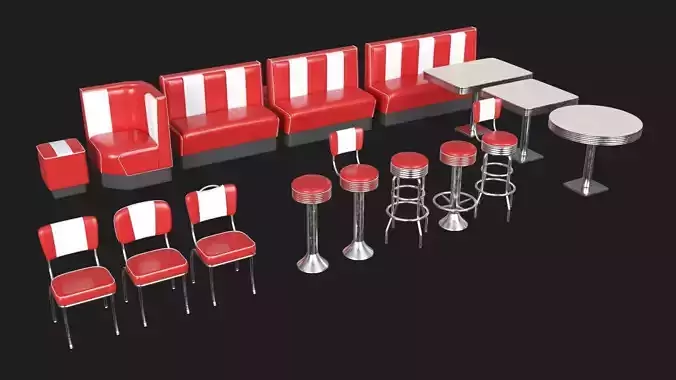 Retro Diner 50s furniture bundle 3D Model Collection Retro Diner 50s furniture bundle 3D Model Collection