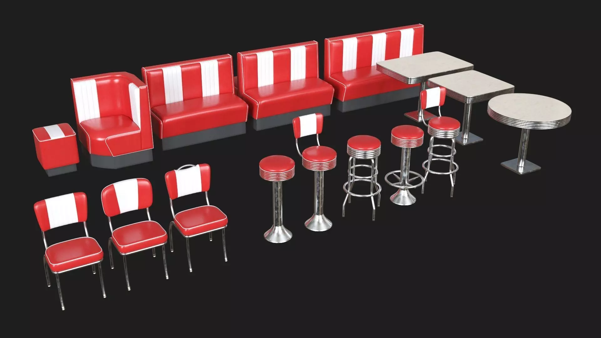 Retro Diner 50s furniture bundle 3D Model Collection_0