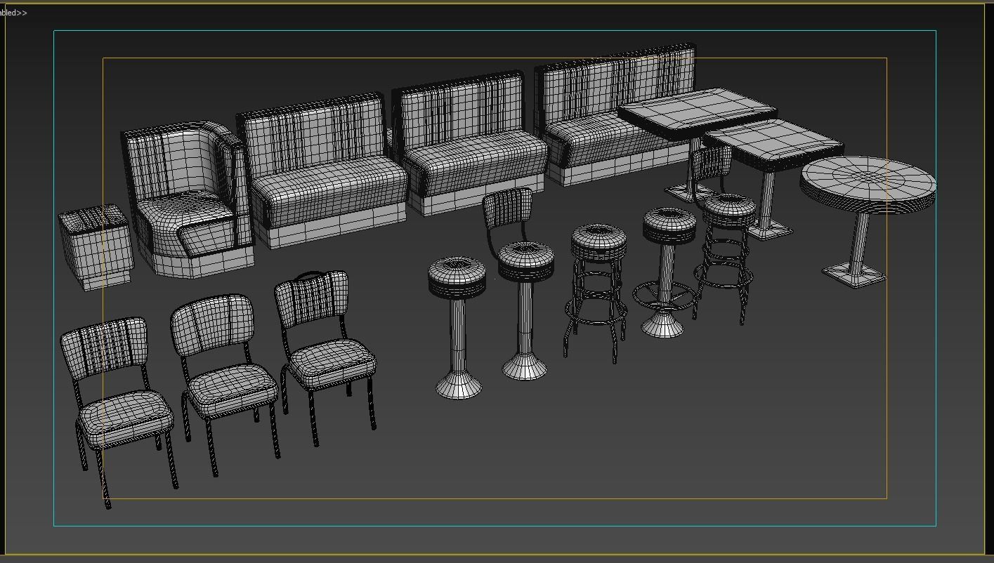 Retro Diner 50s furniture bundle 3D Model Collection_5