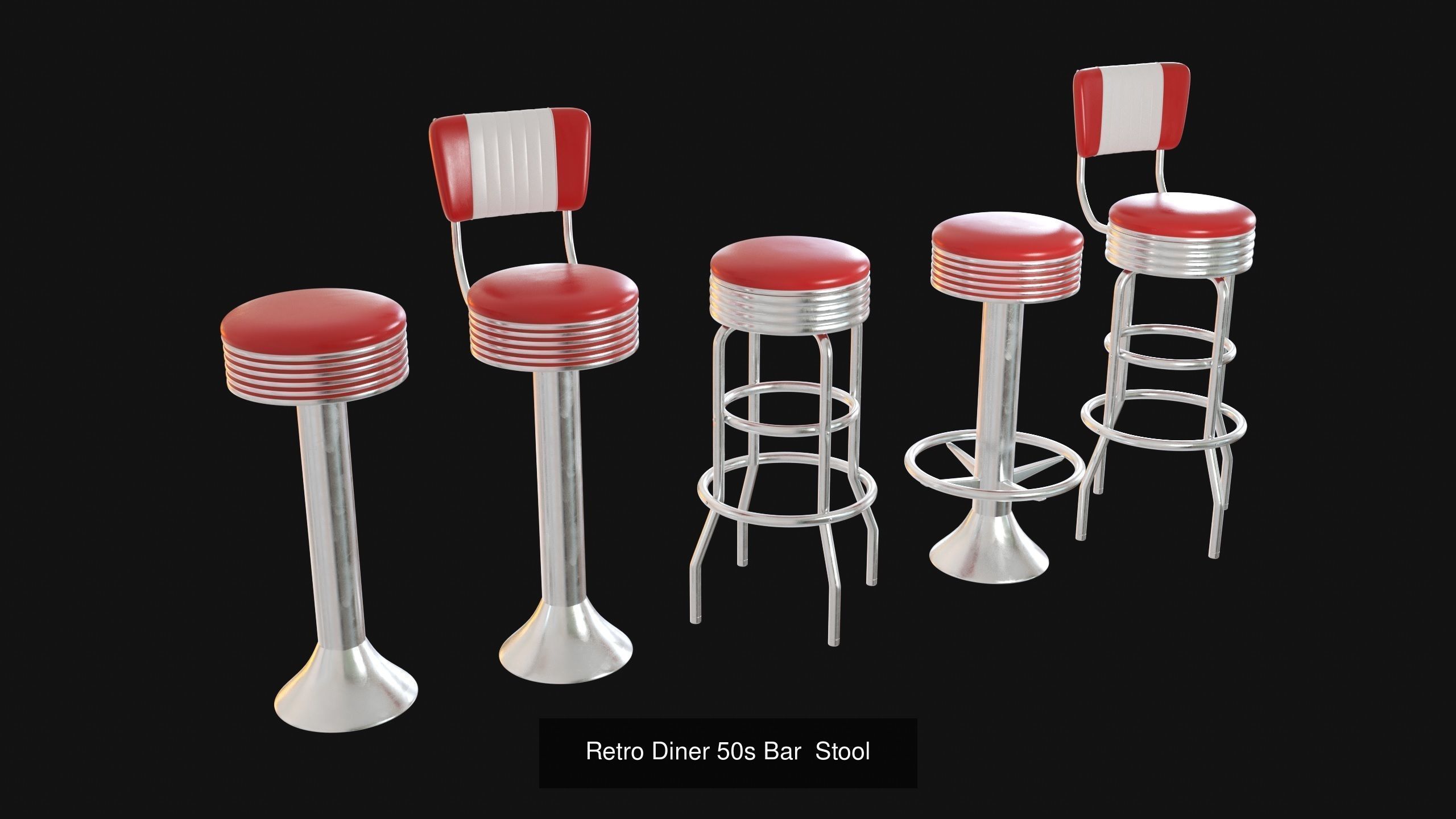 Retro Diner 50s furniture bundle 3D Model Collection_2