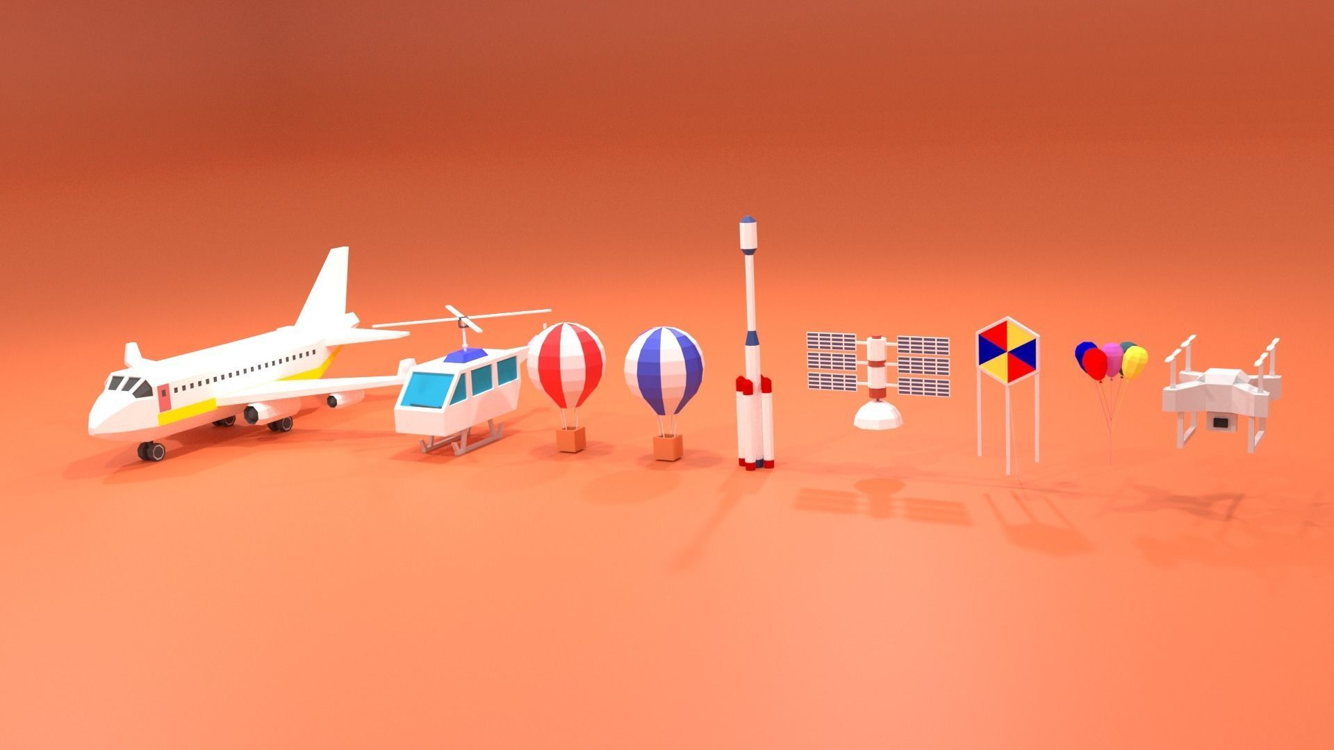 Cartoon Flying Vehicles and Props Pack Low-poly 3D model_1