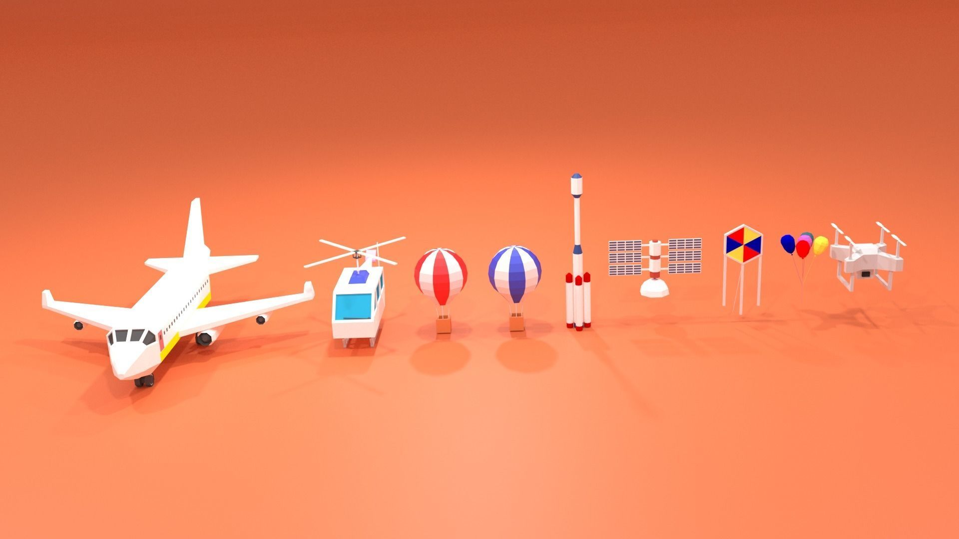 Cartoon Flying Vehicles and Props Pack Low-poly 3D model_2
