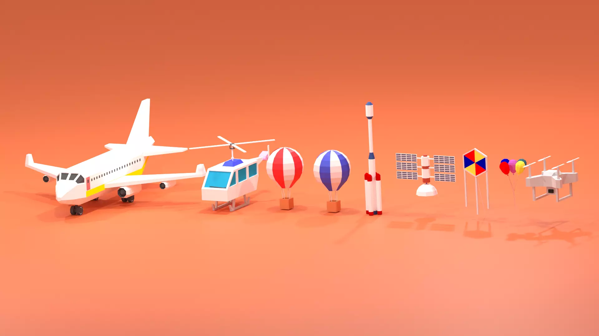 Cartoon Flying Vehicles and Props Pack Low-poly 3D model_0