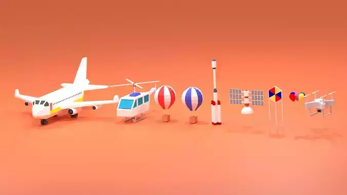 Cartoon Flying Vehicles and Props Pack Low-poly 3D model Cartoon Flying Vehicles and Props Pack Low-poly 3D model