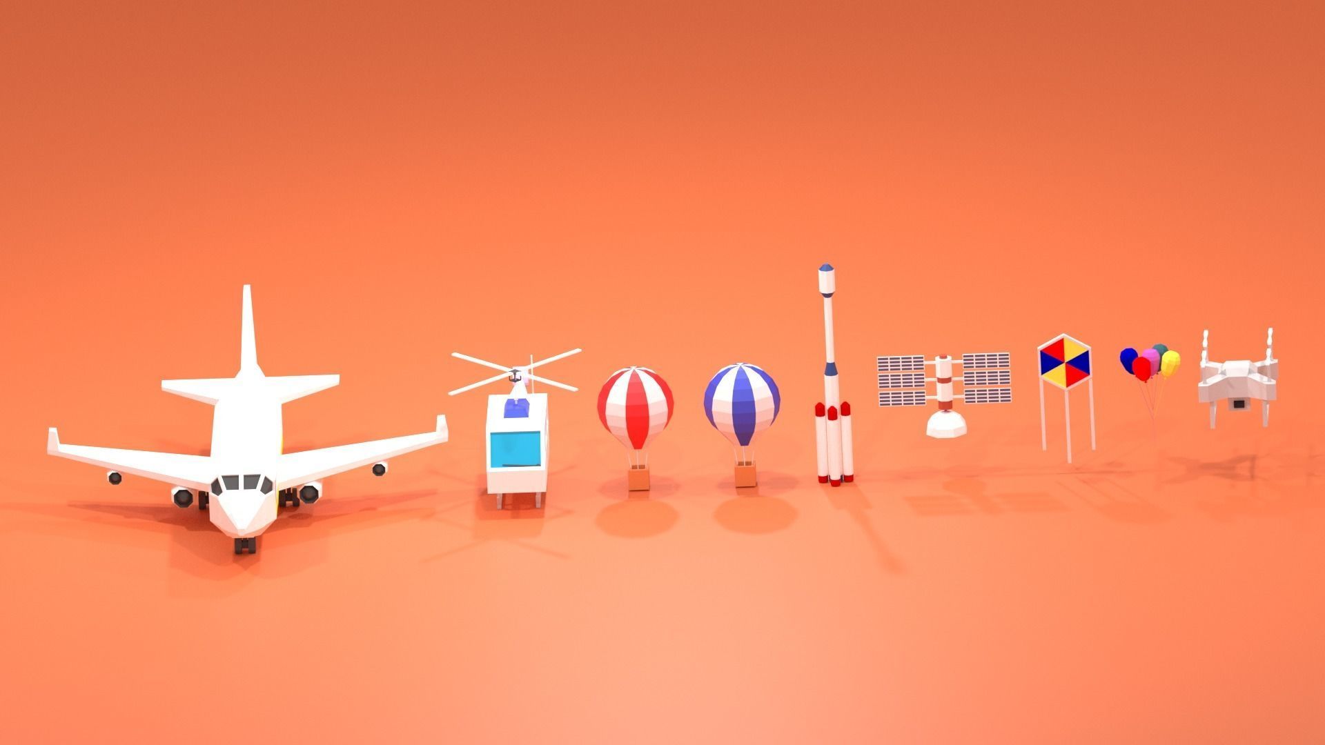 Cartoon Flying Vehicles and Props Pack Low-poly 3D model_3
