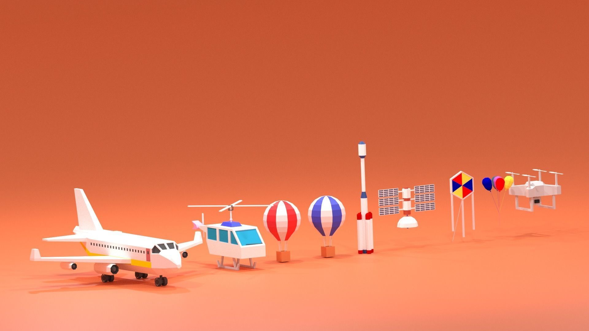 Cartoon Flying Vehicles and Props Pack Low-poly 3D model_5
