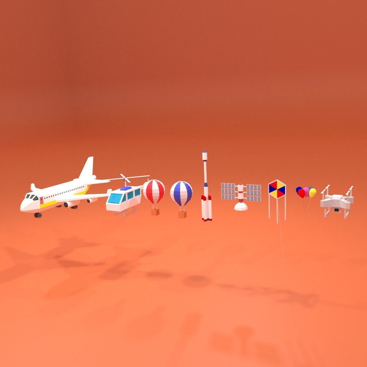 Cartoon Flying Vehicles and Props Pack Low-poly 3D model_6