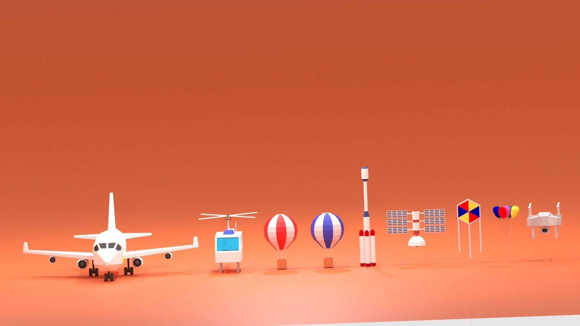 Cartoon Flying Vehicles and Props Pack Low-poly 3D model_4