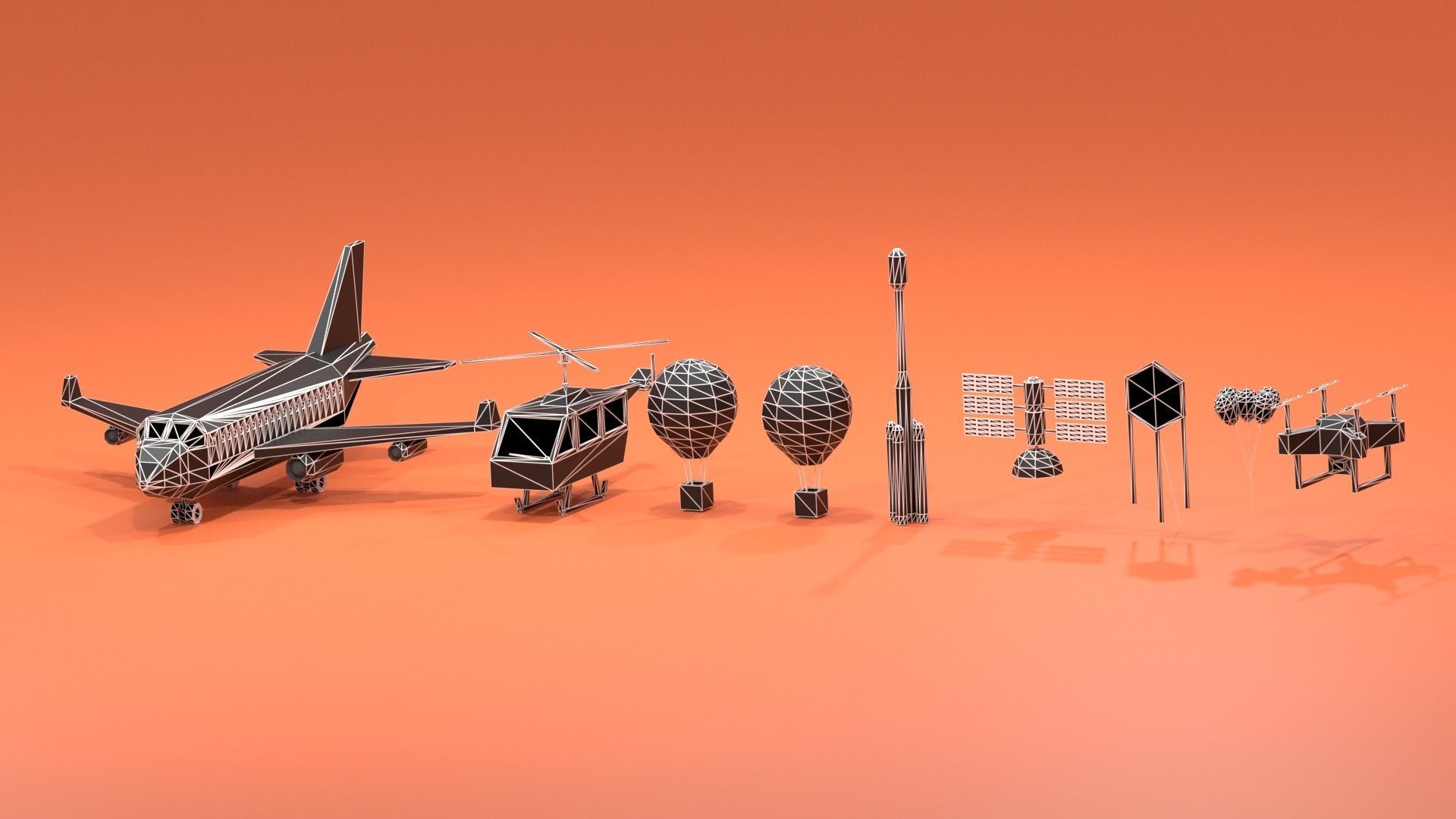 Cartoon Flying Vehicles and Props Pack Low-poly 3D model_7
