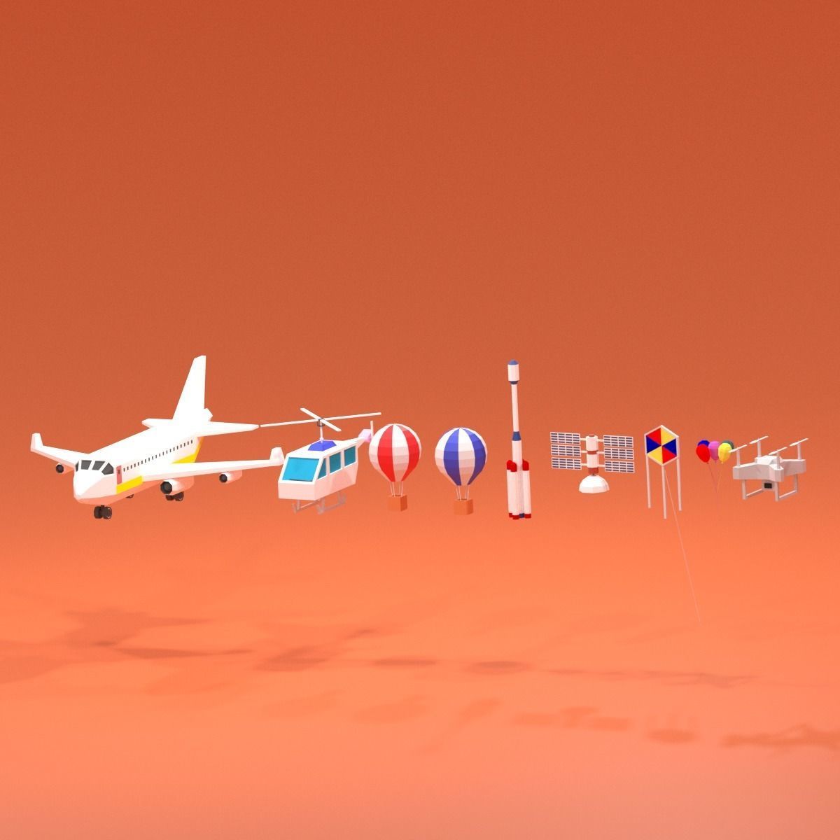 Cartoon Flying Vehicles and Props Pack Low-poly 3D model_8