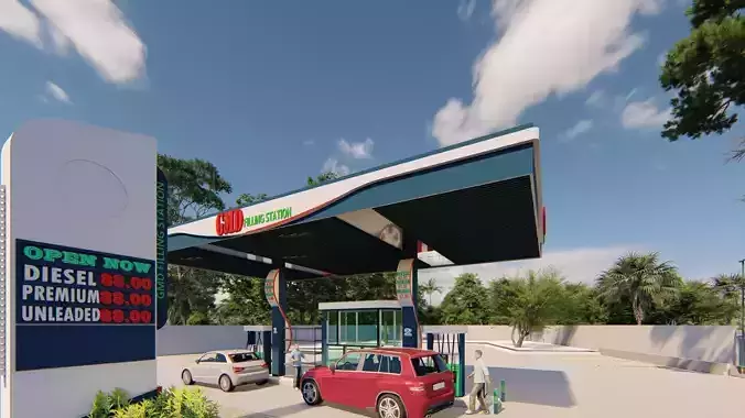 Gasoline Station Low-poly 3D model