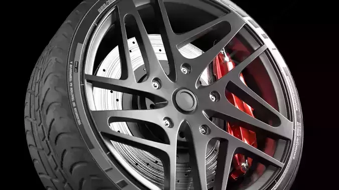 Wheel  Rim brake and tire Original design   Low-poly 3D model