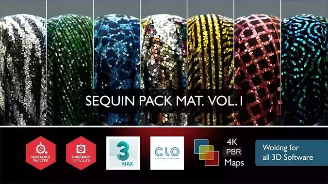 Seven PBR sequin texture 4K  and work on all 3D Software