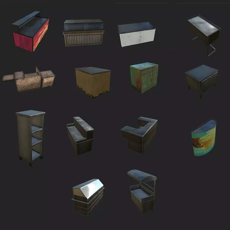 Tables and Counters Low-poly 3D model_0