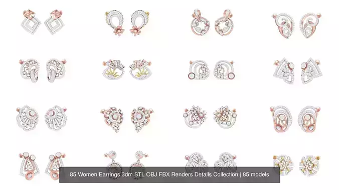 85 Women Earrings 3dm STL OBJ FBX Renders Details Collection