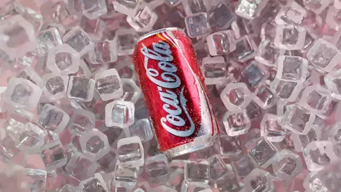 Coke Can with Condensation and Ice Cubes 3D model