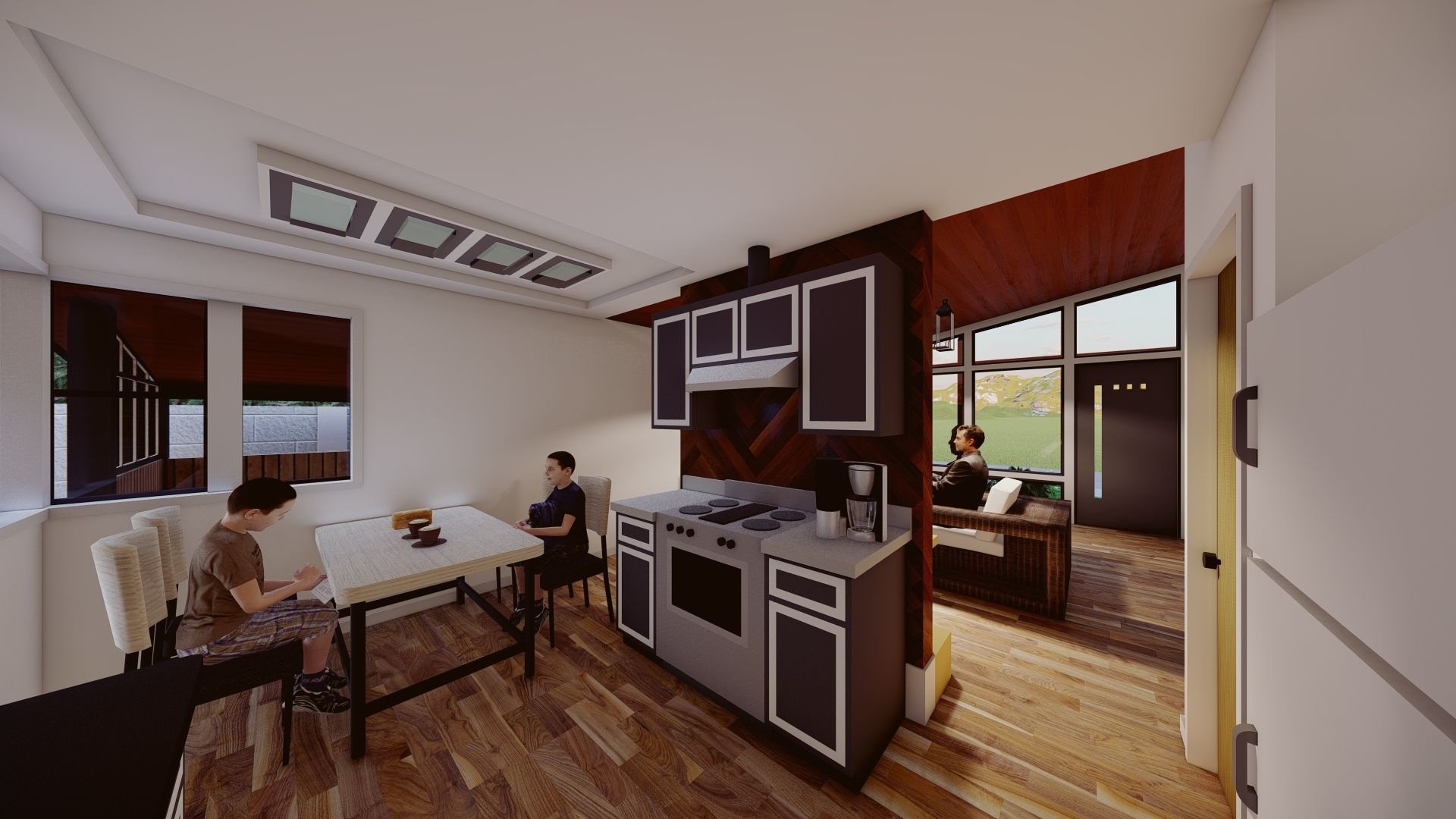 Modern Bungalow House Single Storey 3D model_2