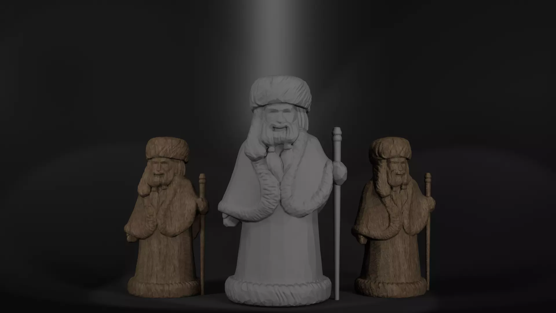 Father Frost in carved wood style 3D print model_0