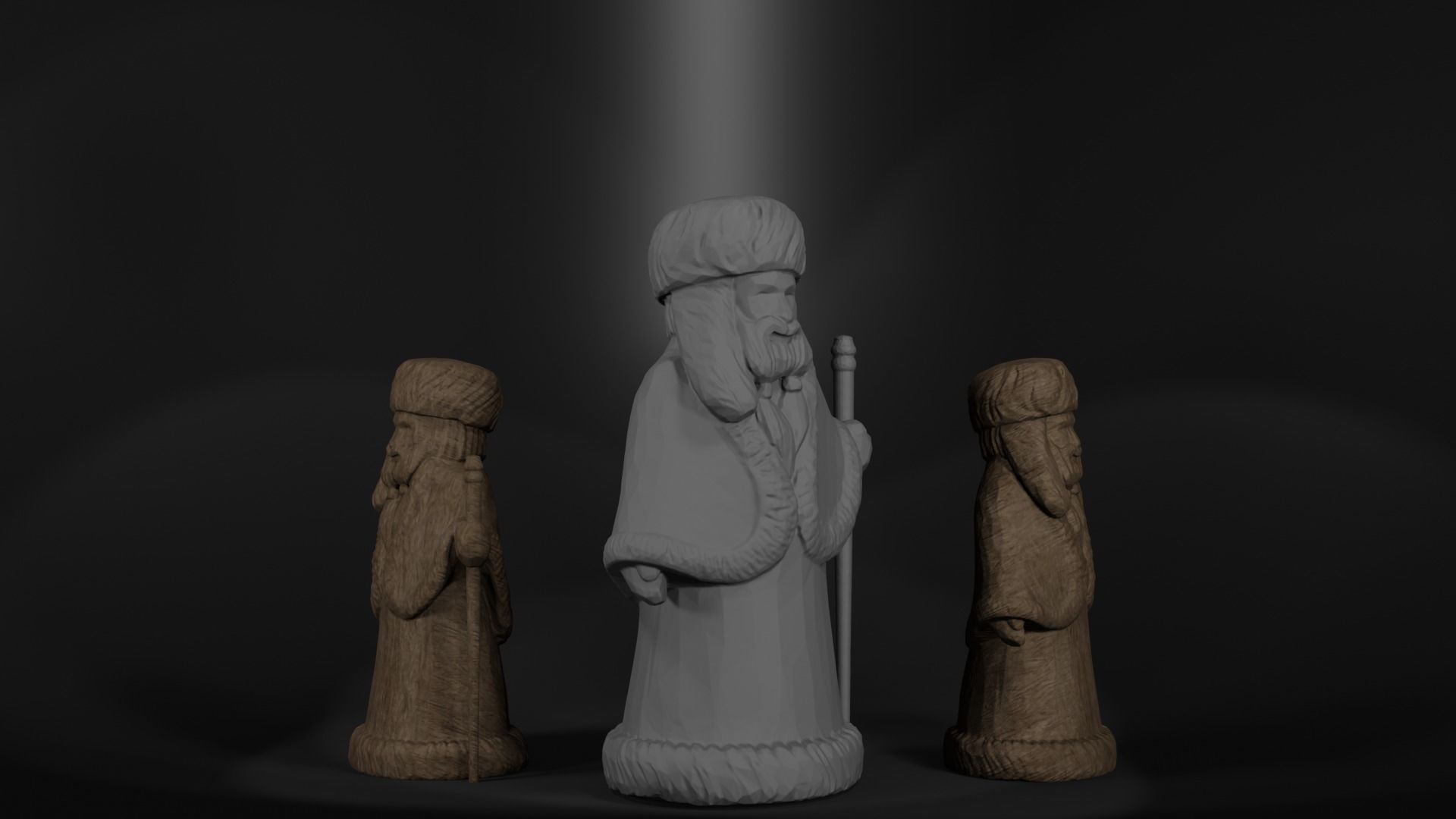 Father Frost in carved wood style 3D print model_2