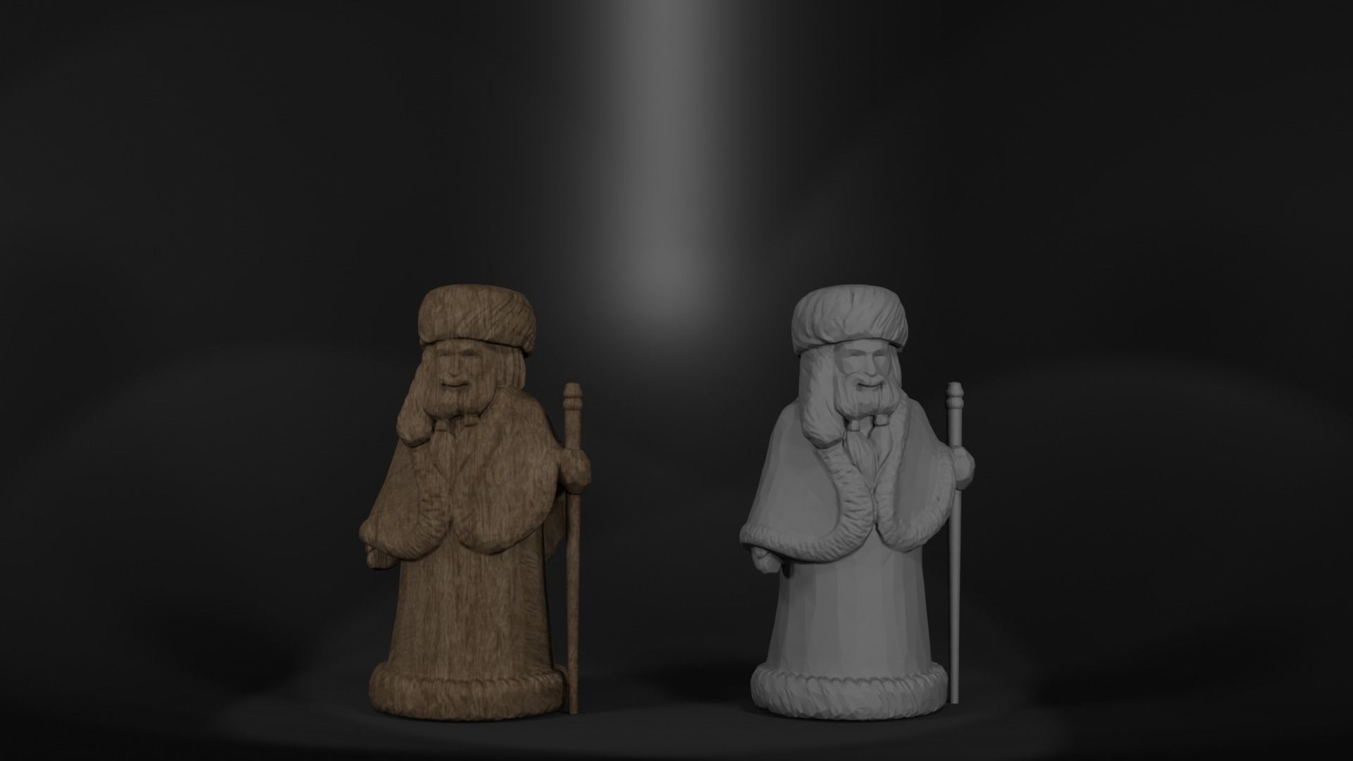 Father Frost in carved wood style 3D print model_1
