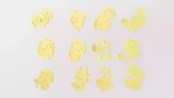 3D CARTOON ZODIC SIGHNS SET Low-poly 3D model