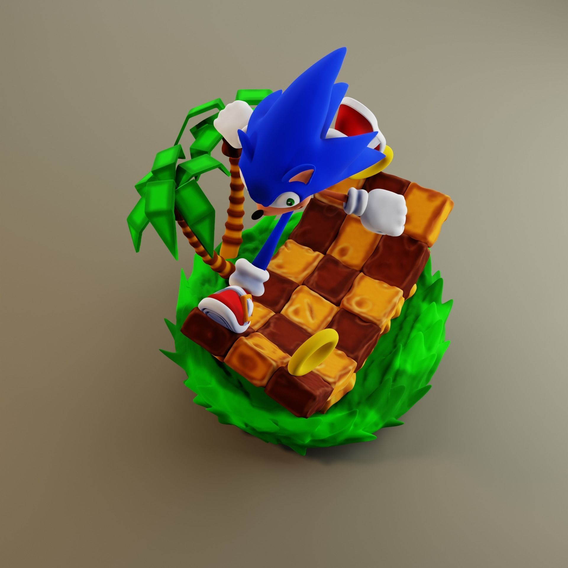 Sonic Green Hill Statue 3D print model_7
