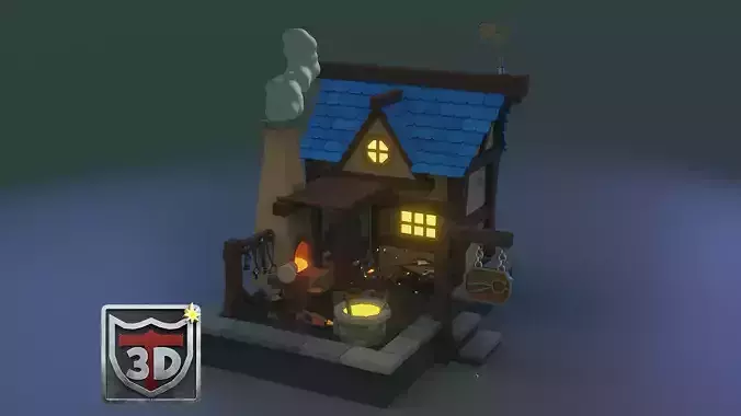 Blender 3 Animated Stylized Blacksmith House  3D Modelling Guide 3D model