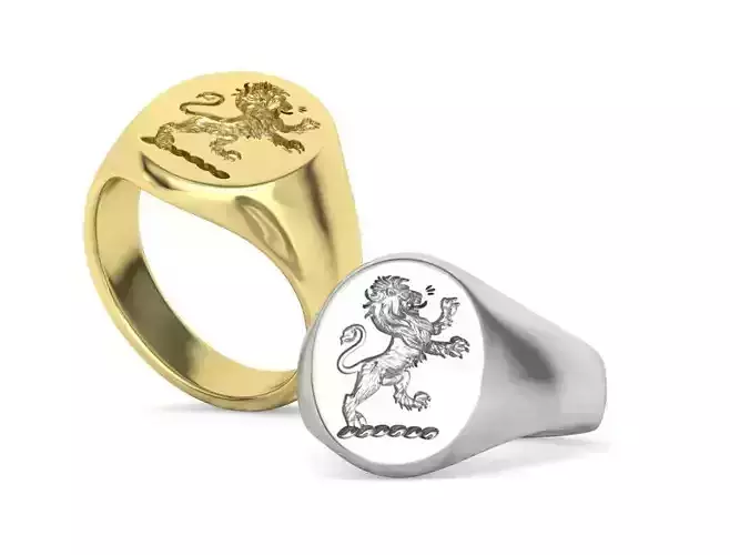 Scottish Rampant Lion Signet Ring Solid Ring 3dmodel 3D print model