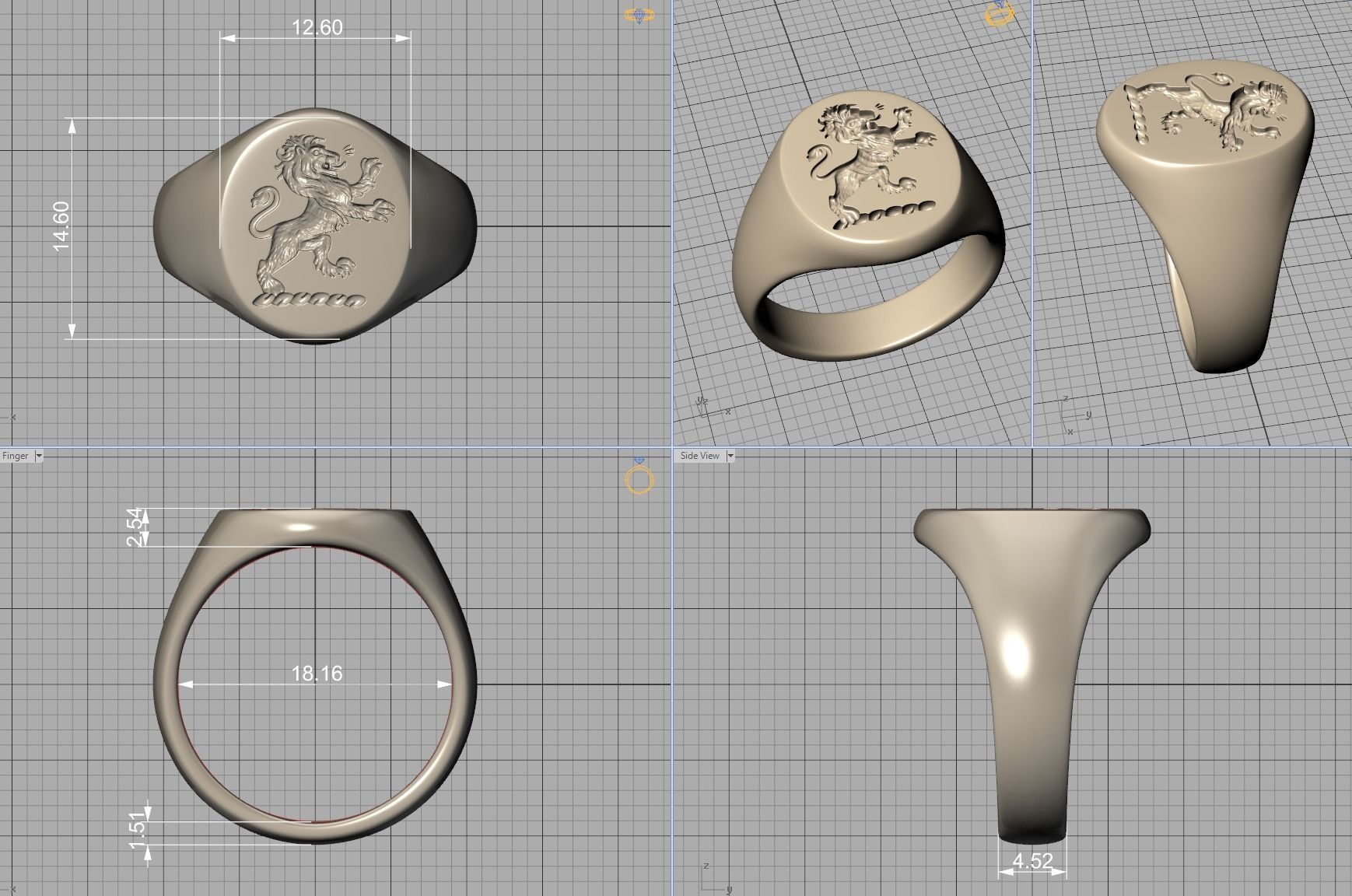 Scottish Rampant Lion Signet Ring Solid Ring 3dmodel 3D print model_9