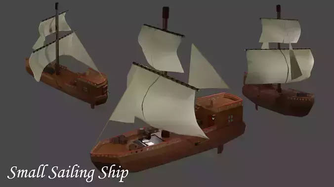 Small sailing ship Low-poly 3D model