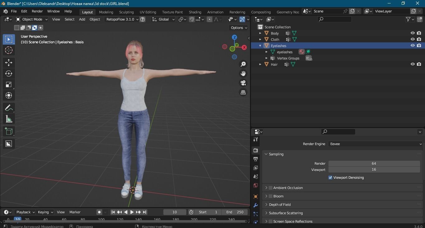 Realistic Girl naked woman Low-poly 3D model_25