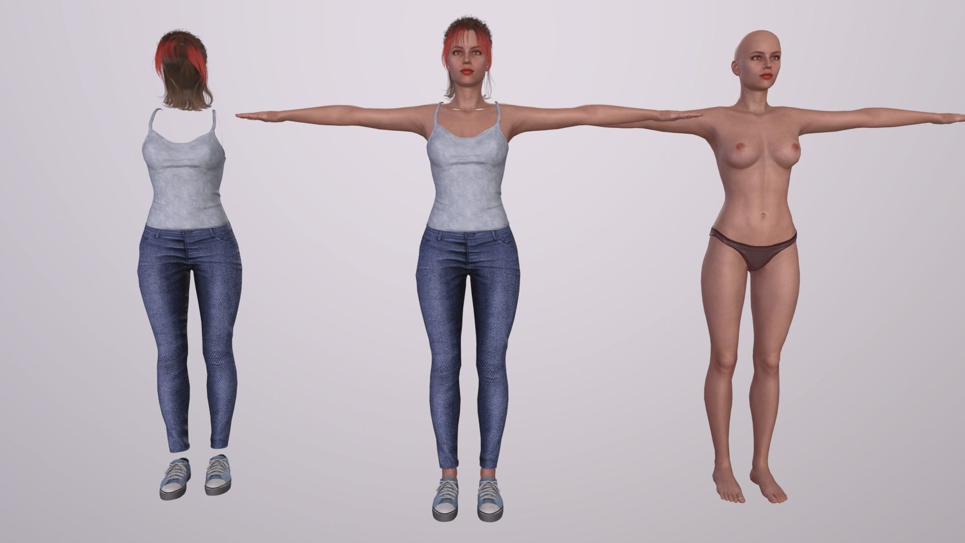 Realistic Girl naked woman Low-poly 3D model_9