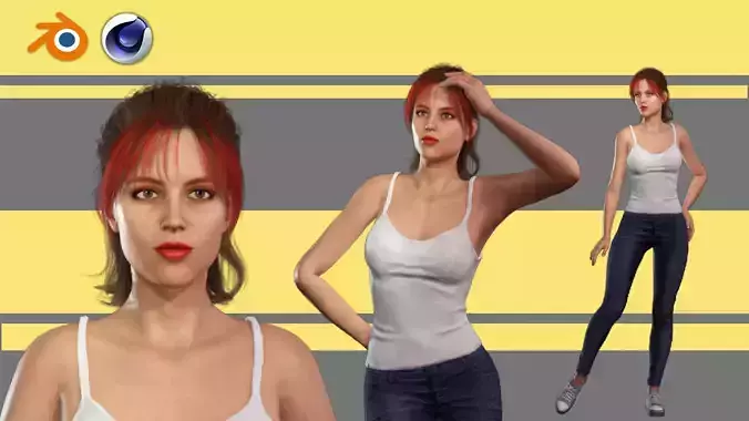 Realistic Girl naked woman Low-poly 3D model