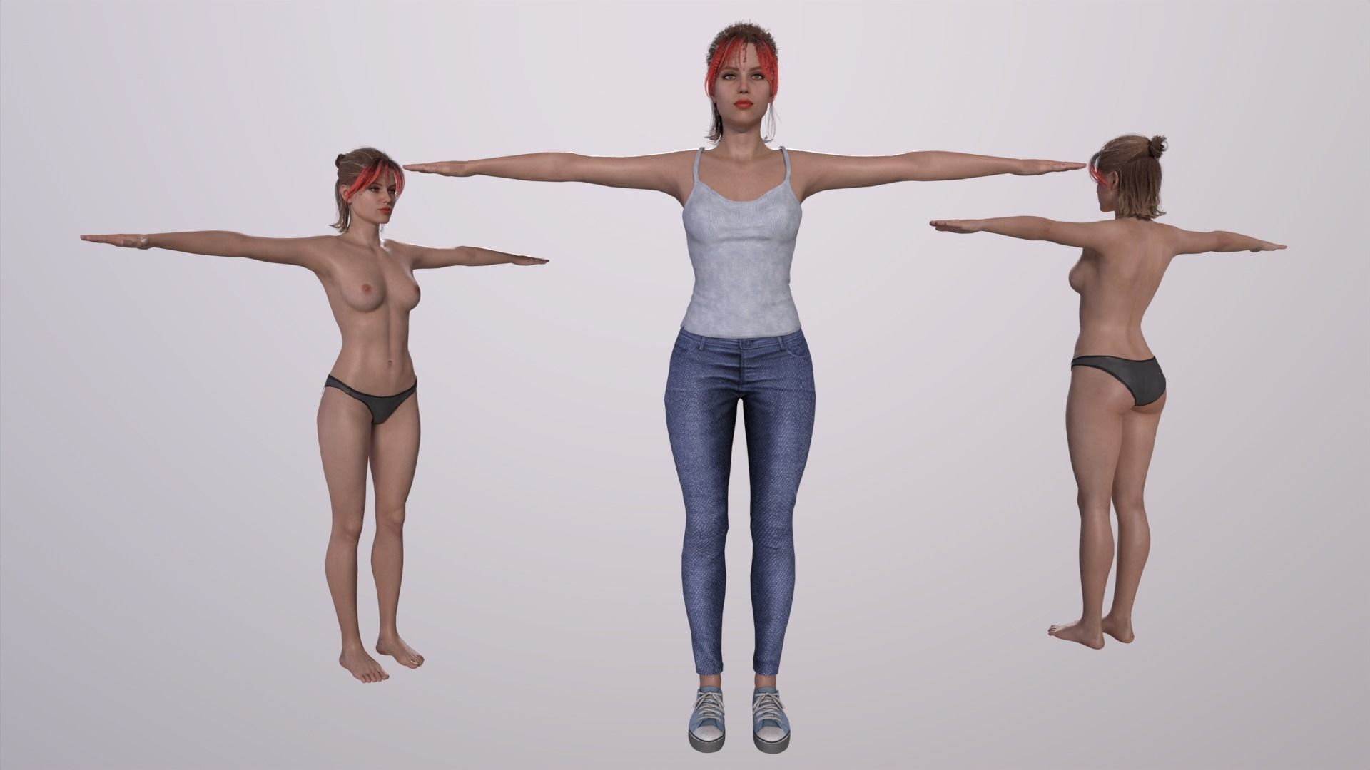 Realistic Girl naked woman Low-poly 3D model_5