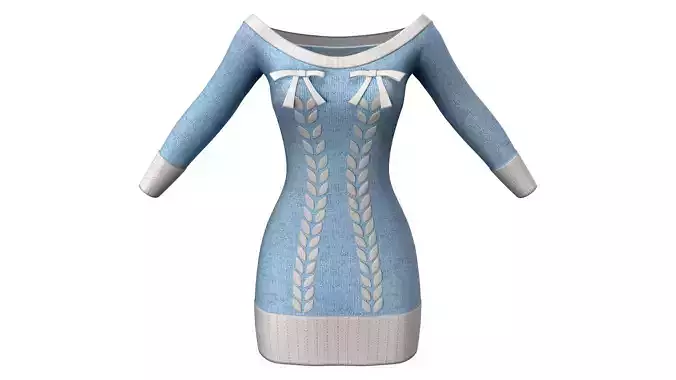 Female Off Shoulder Knitted Blue Jumper Dress
