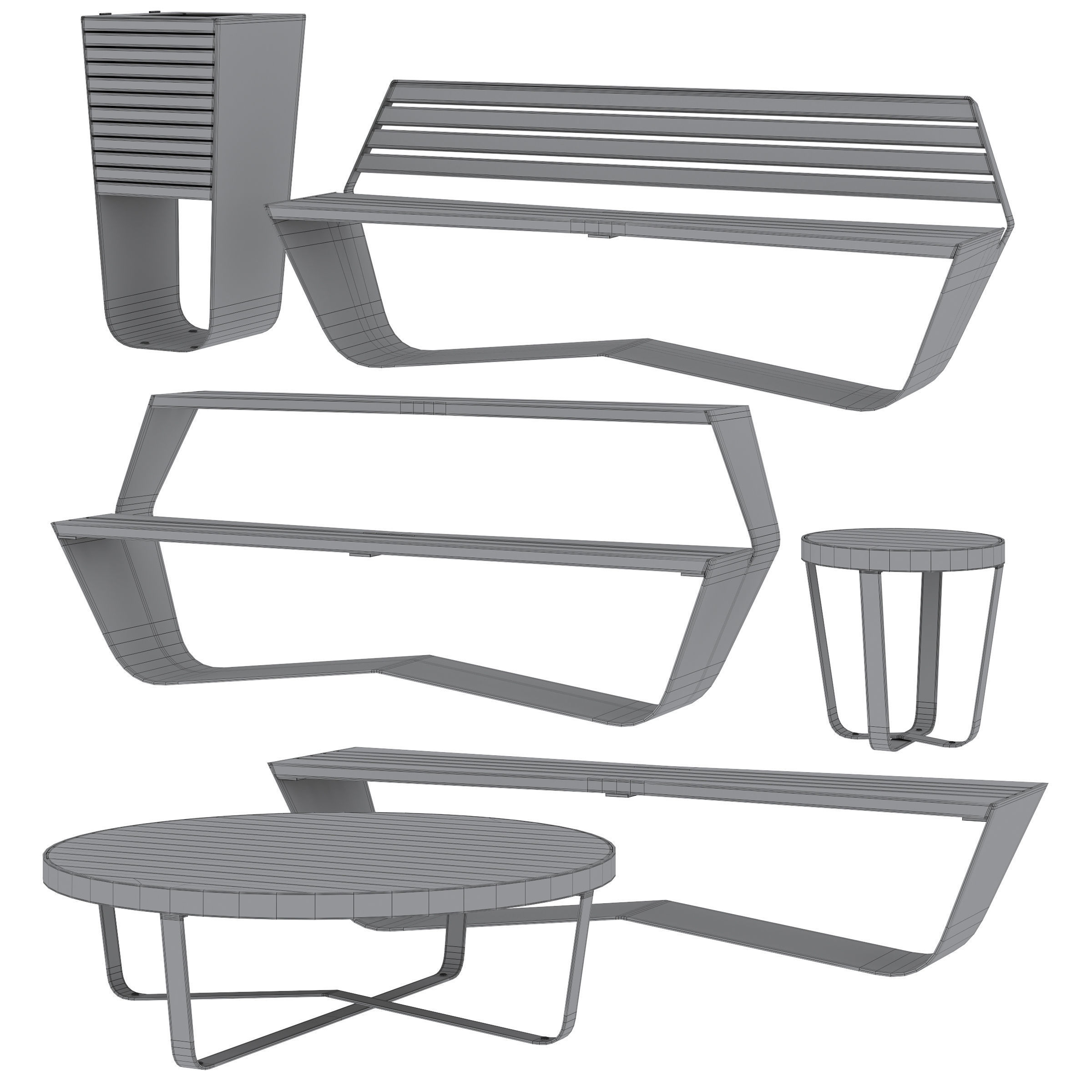 Park benches KARMA with litter bin by Concept urbain 3D model_10