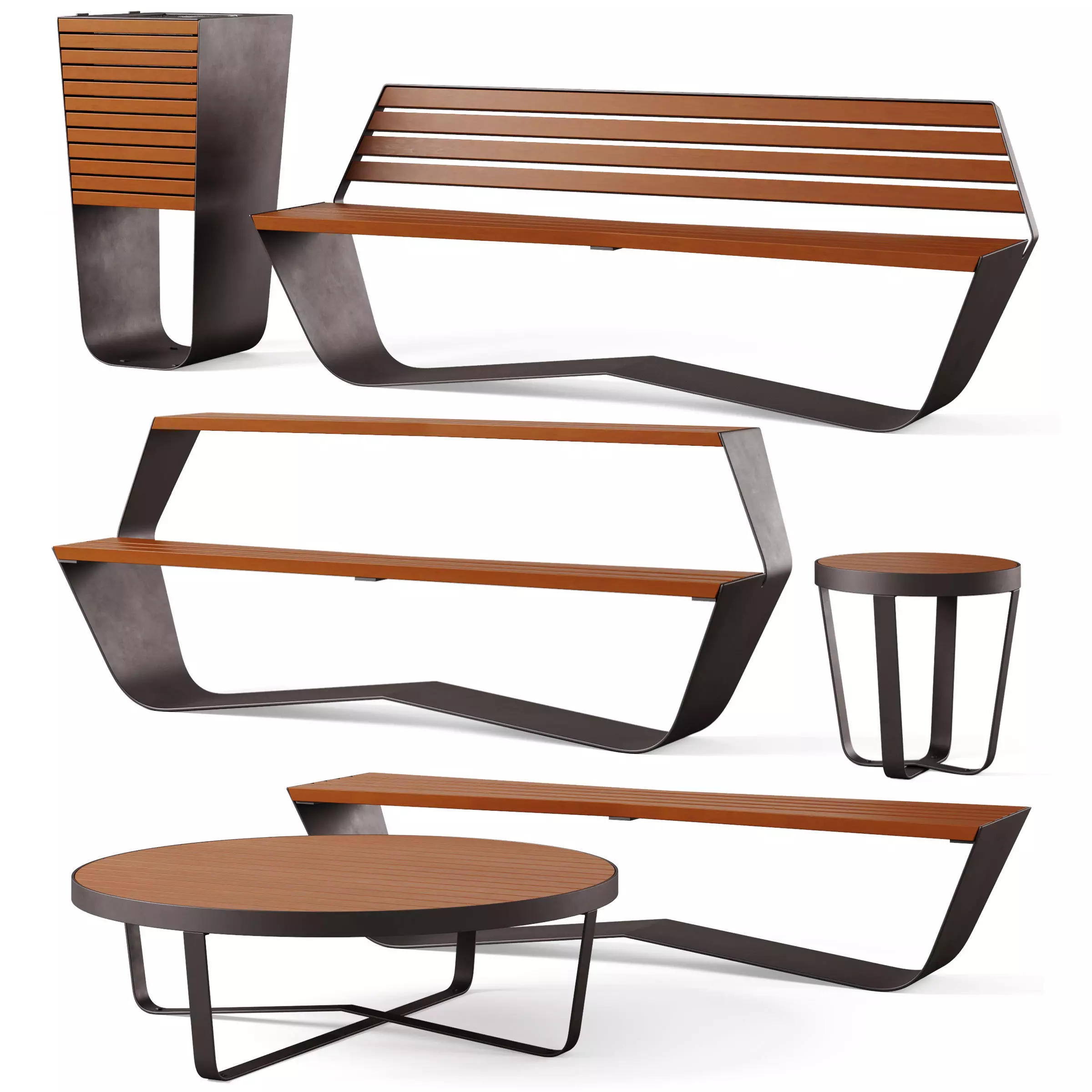 Park benches KARMA with litter bin by Concept urbain 3D model_0