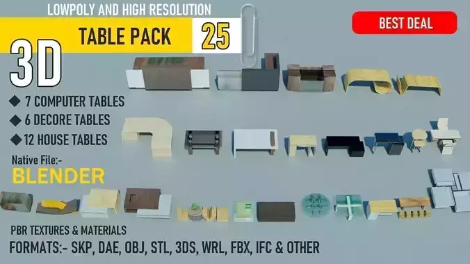 Tables Pack Low-poly 3D model