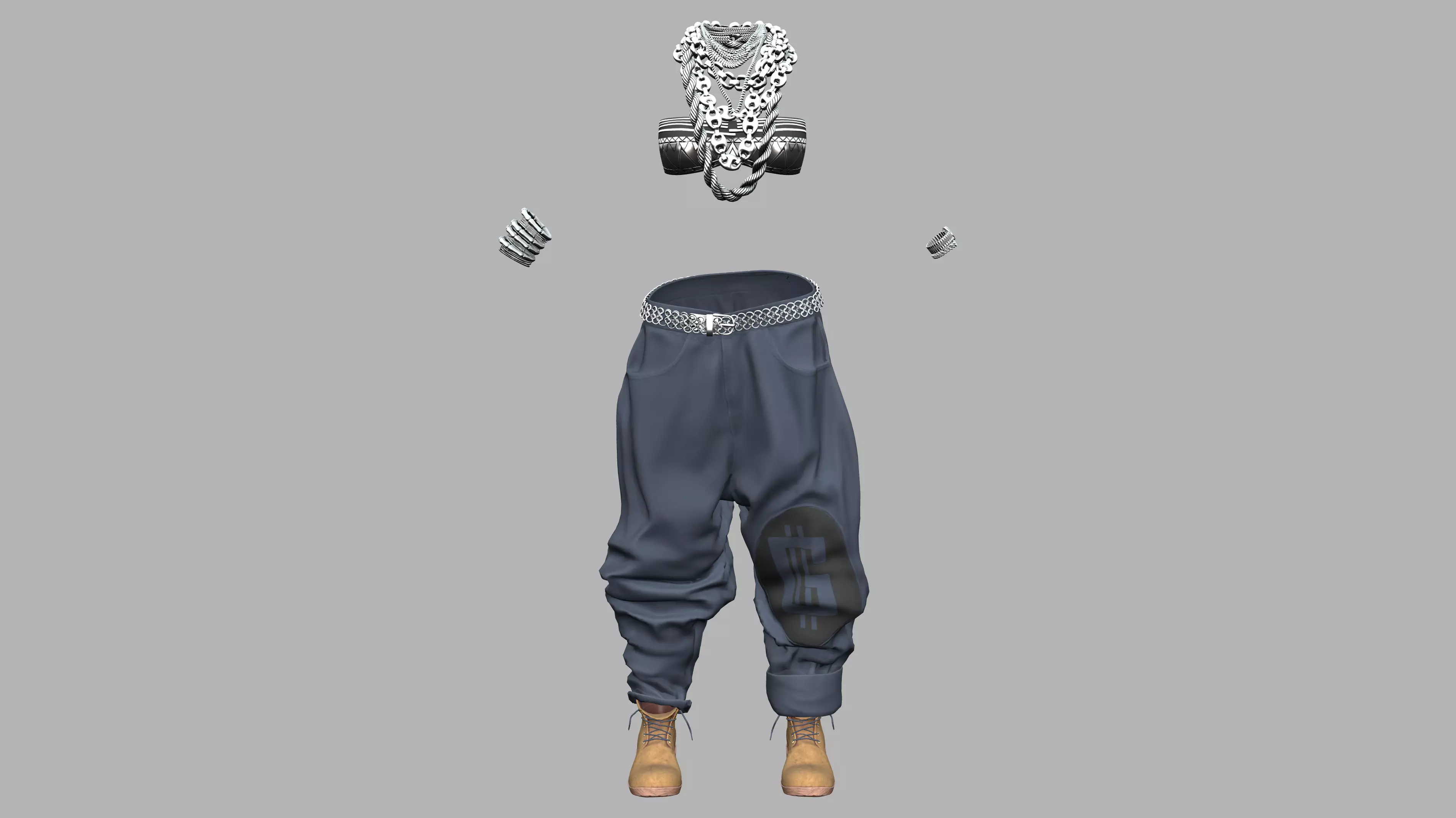 Full Female Rapper Outfit Low-poly 3D model_0