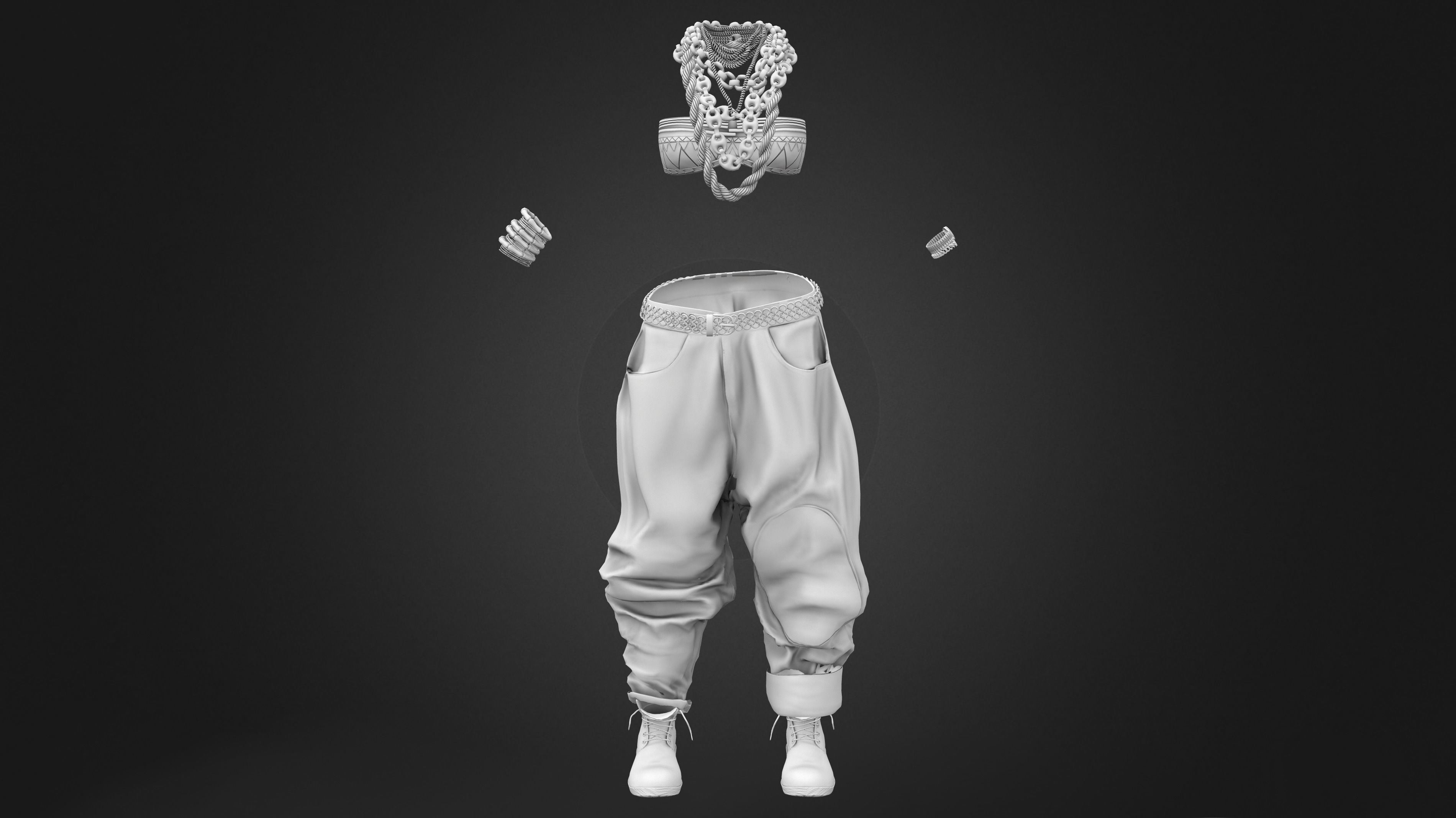 Full Female Rapper Outfit Low-poly 3D model_13