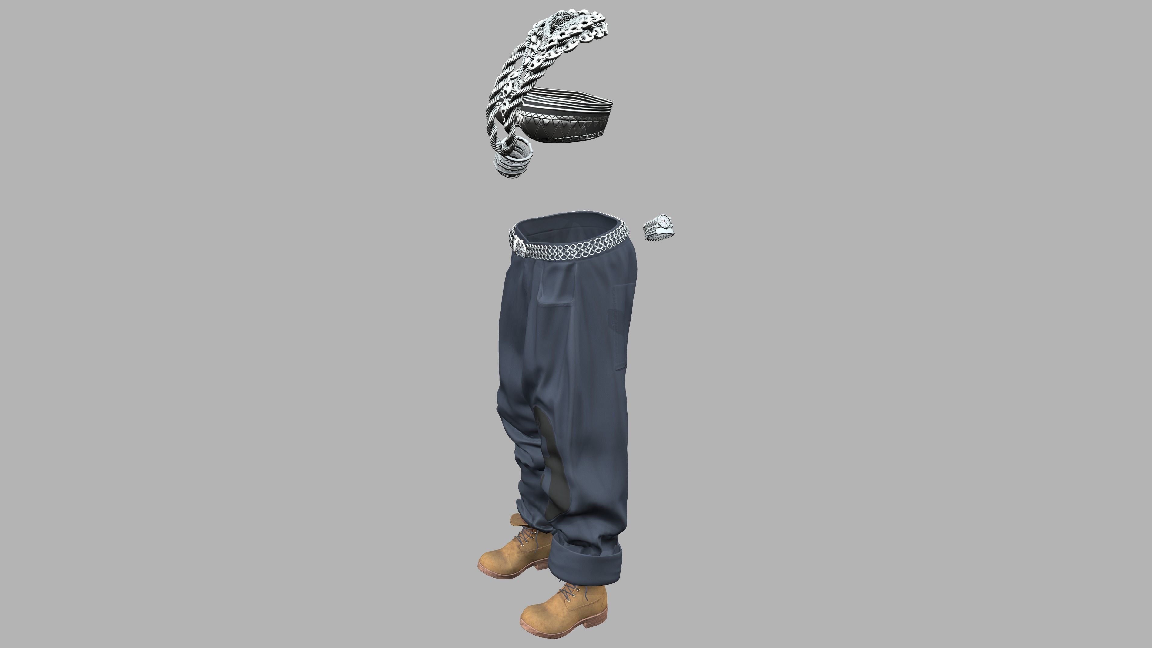 Full Female Rapper Outfit Low-poly 3D model_10
