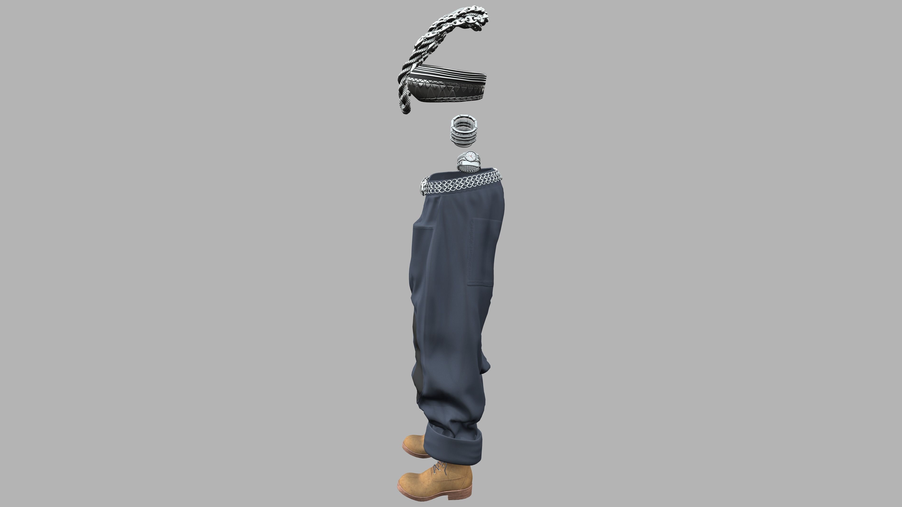 Full Female Rapper Outfit Low-poly 3D model_11
