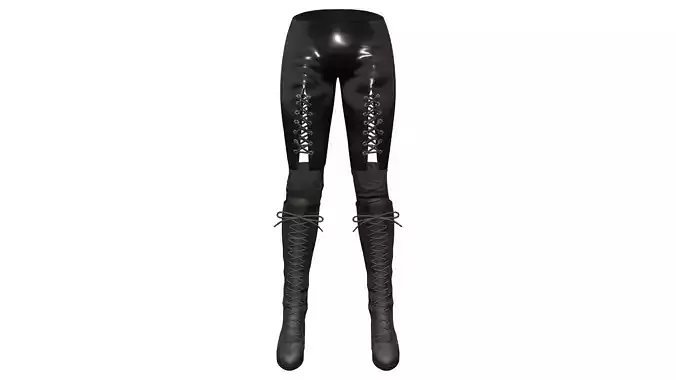 Dystopian Futuristic Leather Pants With Wedge Heels Boots