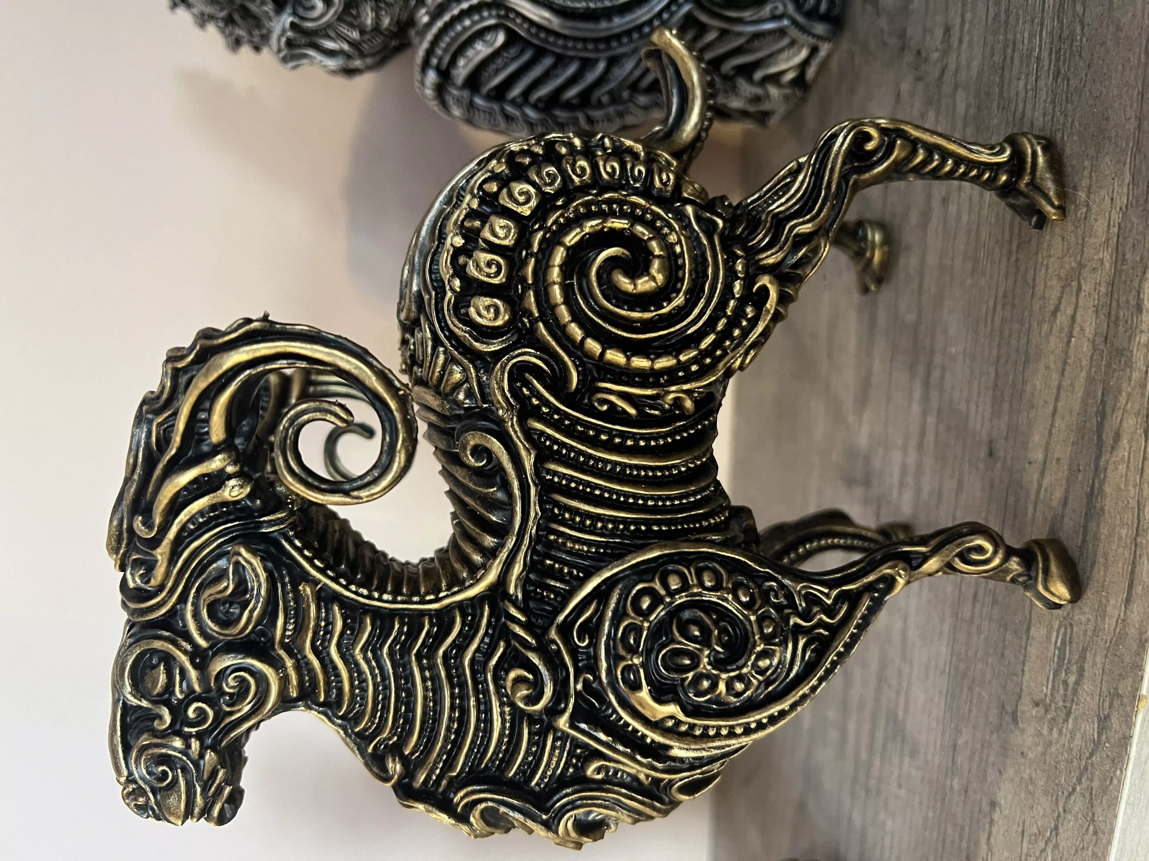 Goat 2 brass statue of on shelf 3D print model