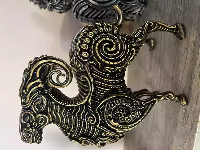 Goat 2 brass statue of on shelf 3D print model