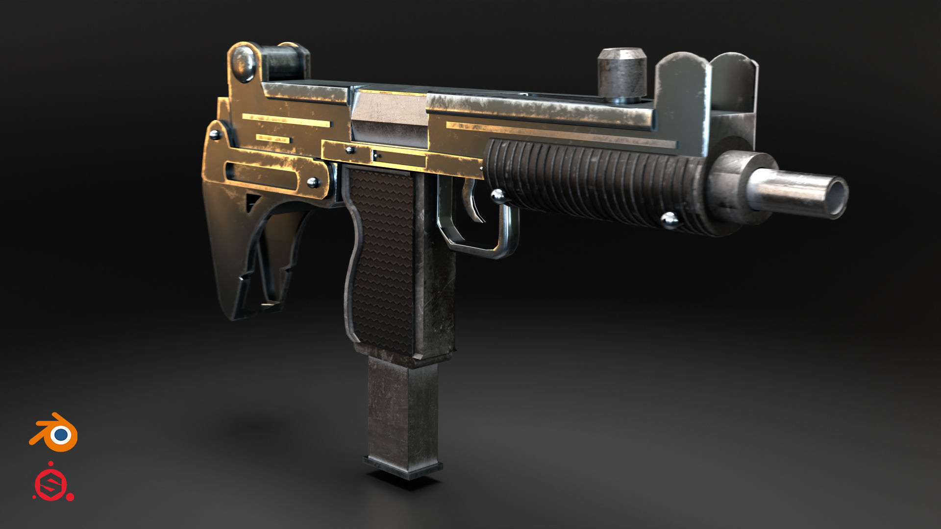 Uzi-miniGun gun Low-poly 3D model_13