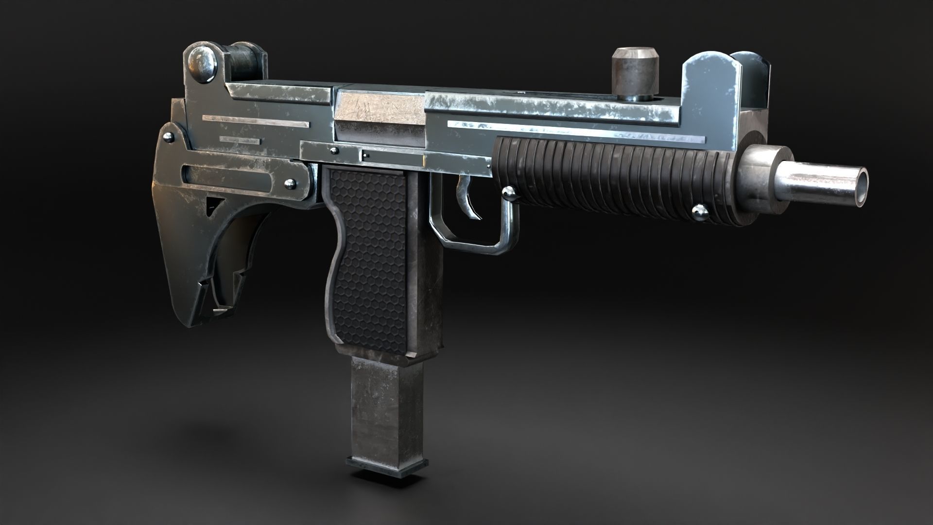 Uzi-miniGun gun Low-poly 3D model_4